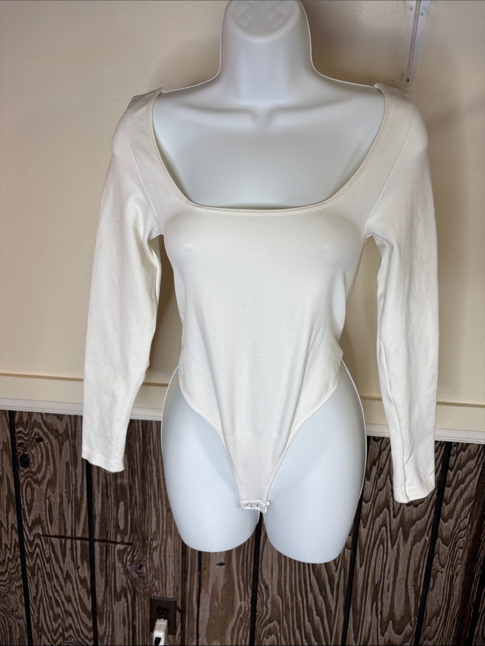 Anthropologie Ivory Square-Neck Long-Sleeve Bodysuit